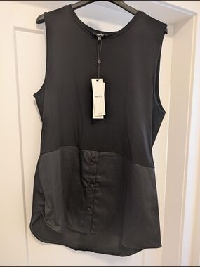 ME+EM Black Sleeveless Mixed Fabric Panel Top **NWT